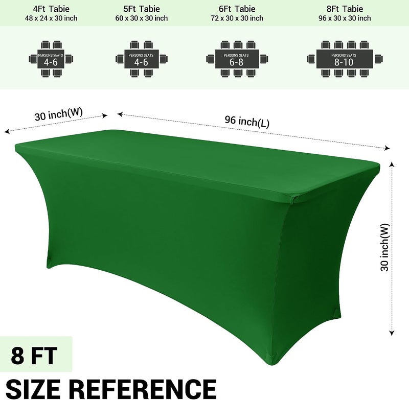 Obstal 8Ft Stretch Spandex Table Cover for Standard Folding Tables - 2 Pack Universal Rectangular Fitted Tablecloth for Party, Banquet, Events, Trade Show (Emerald Green, 96L x 30W x 30H Inches) - Image 4