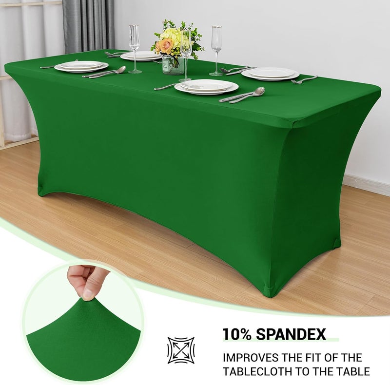 Obstal 8Ft Stretch Spandex Table Cover for Standard Folding Tables - 2 Pack Universal Rectangular Fitted Tablecloth for Party, Banquet, Events, Trade Show (Emerald Green, 96L x 30W x 30H Inches) - Image 2
