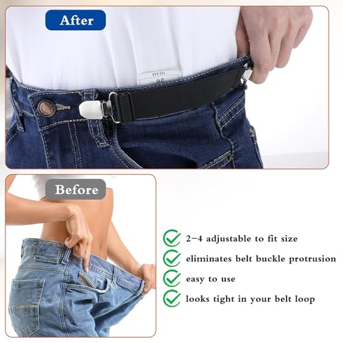 Obtheleg 2pcs Pant Waist Tightener, Adjustable Hip Elastic Belt Band Cinch Clip, No Sew Removable Belt Loops For Men Women Kids For Jeans Pants Shirt Dress Boot - 2.5 * 20cm (Black) - Image 5