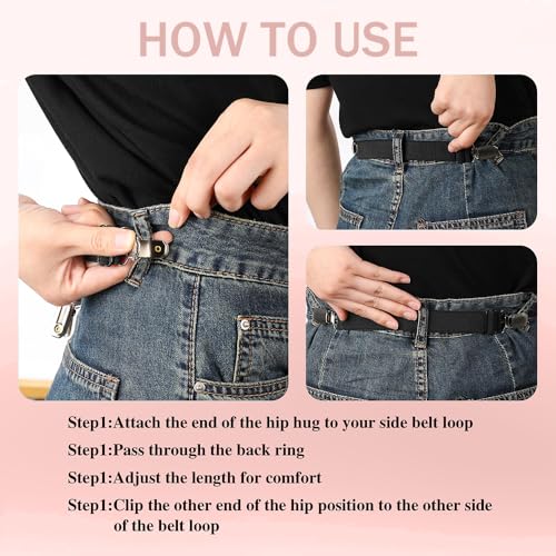 Obtheleg 2pcs Pant Waist Tightener, Adjustable Hip Elastic Belt Band Cinch Clip, No Sew Removable Belt Loops For Men Women Kids For Jeans Pants Shirt Dress Boot - 2.5 * 20cm (Black) - Image 4