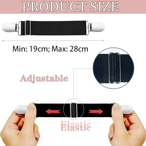 Obtheleg 2pcs Pant Waist Tightener, Adjustable Hip Elastic Belt Band Cinch Clip, No Sew Removable Belt Loops For Men Women Kids For Jeans Pants Shirt Dress Boot - 2.5 * 20cm (Black) - Image 2