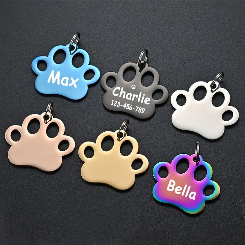 5 Blank Hollow Cat Paw Shape Pet ID Tags High Quality Stainless Steel Color Laser Engraved Anti Lost Tag For Pet Collar - Image 1