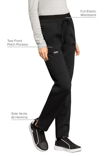 Cherokee Scrubs for Women Mid Rise Tapered Leg Drawstring Pant with 5 Pockets, Cargo Bottom with 2 Way Stretch Fabric - WW105T, M Tall, Black - Image 2