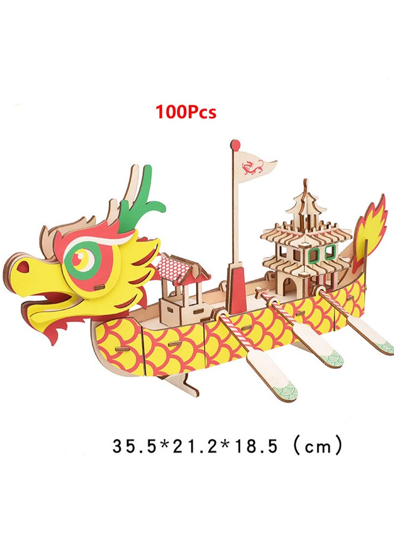 Children's Educational 3D Wooden Model Self-assembly Handmade Puzzle Toy (Dragon Boat 100Pcs) - Image 2