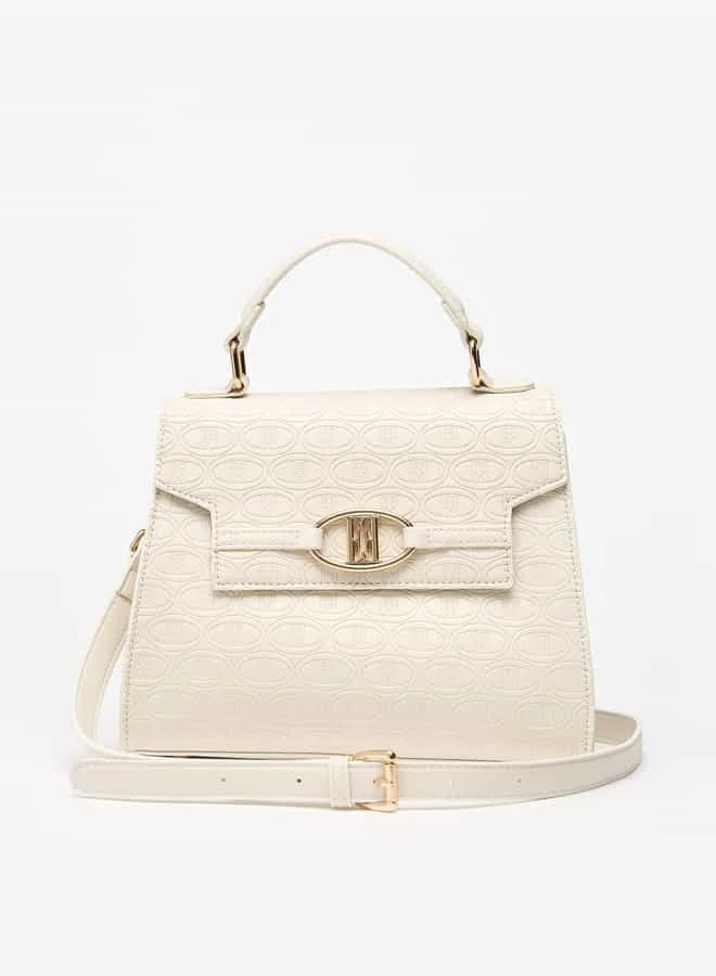 ايل Women Monogram Embossed Satchel Bag with Handle and Adjustable Strap