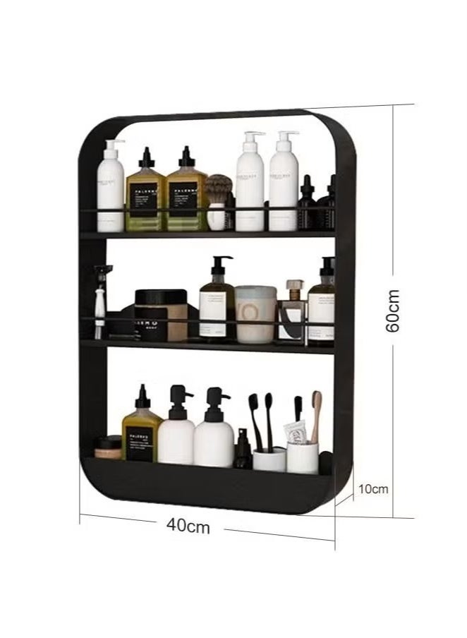 3 طبقة الكربون الصلب الجدار الكربون الصلب الحمام رف دش رف 60x40x10cm - Image 4