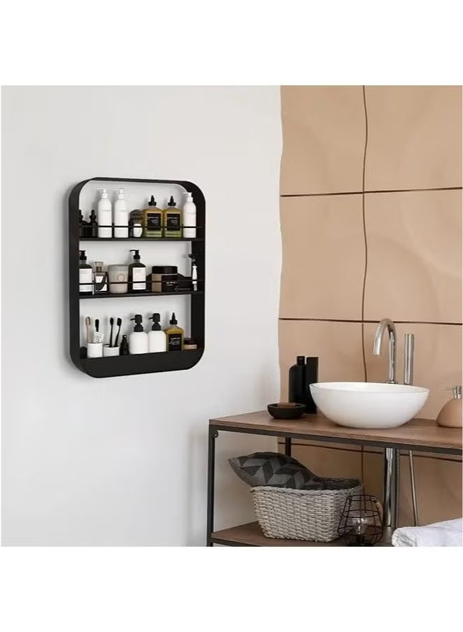 3 طبقة الكربون الصلب الجدار الكربون الصلب الحمام رف دش رف 60x40x10cm - Image 2