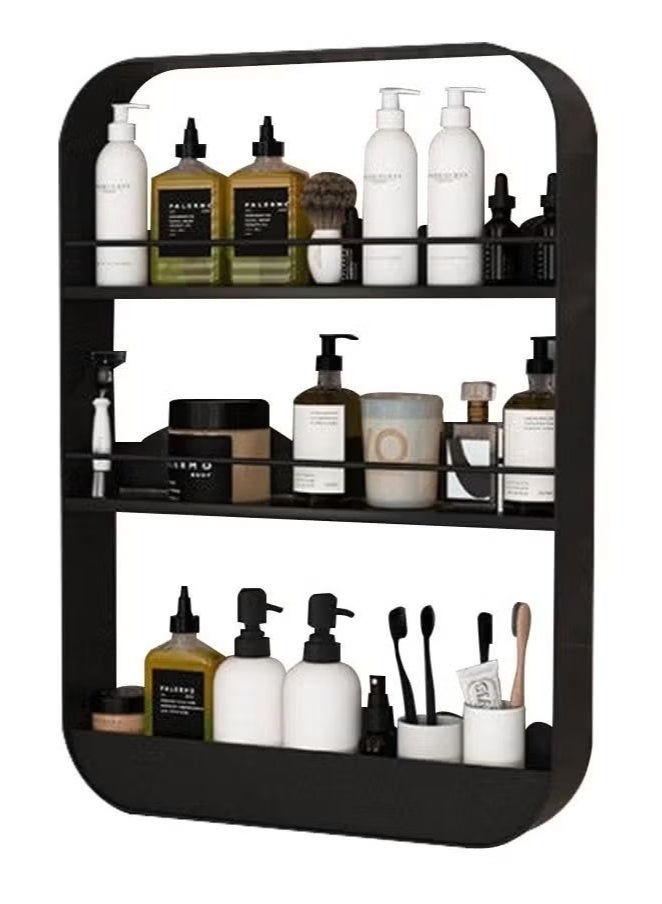 3 طبقة الكربون الصلب الجدار الكربون الصلب الحمام رف دش رف 60x40x10cm - Image 1