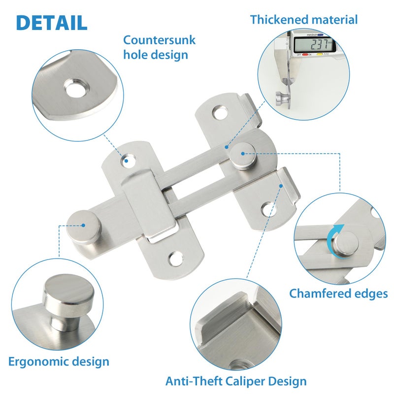 Alise 4 inch Flip Latch Gate Latches, Safety Door Lock for Barn Wood Fence Sliding French Doors,Heavy Duty SUS304 Stainless Steel Gate Hardware Brushed Nickel MS9500-LS - Image 4