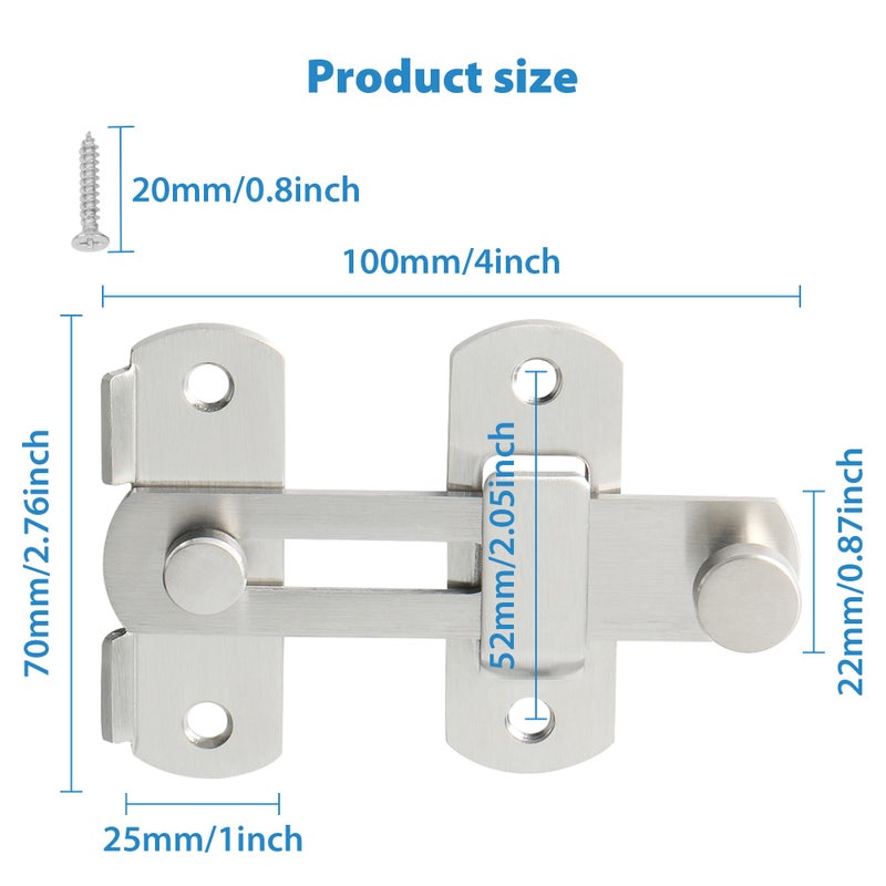 Alise 4 inch Flip Latch Gate Latches, Safety Door Lock for Barn Wood Fence Sliding French Doors,Heavy Duty SUS304 Stainless Steel Gate Hardware Brushed Nickel MS9500-LS - Image 3