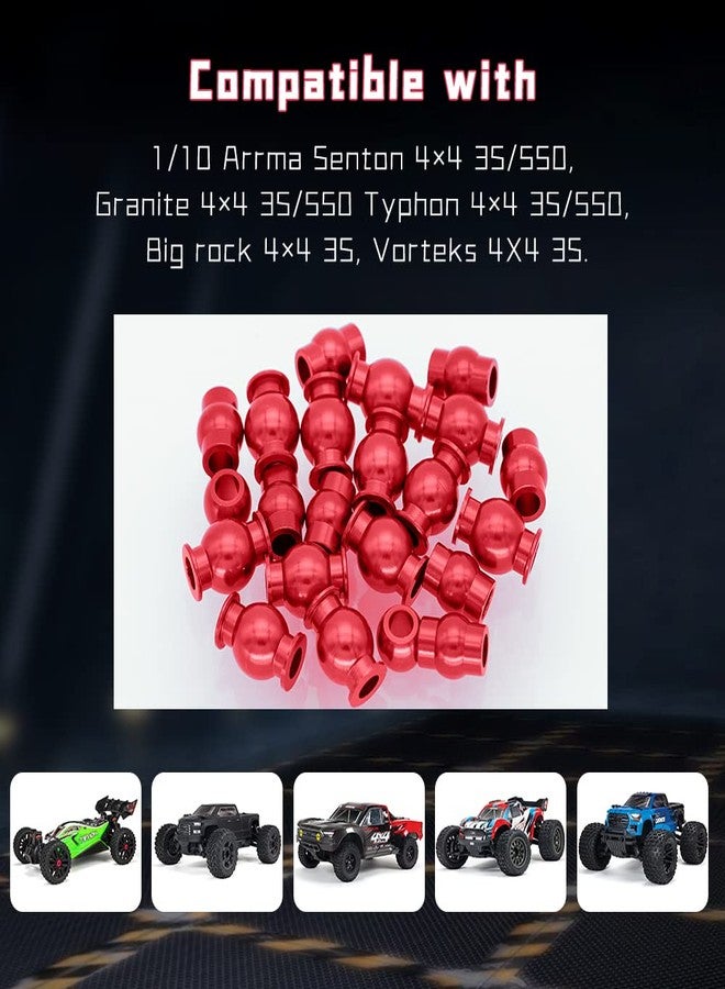 GLOBACT for 1/10 Arrma Senton Pivot Ball/Granite/Big Rock/Vorteks/Typhon/Aluminum Tie Rods Turnbuckles Pivot Ball Shock Pivot Ball Steering Pivot Ball Upgrade Parts Replace Arrma AR330515 (22Pcs Red) - Image 3