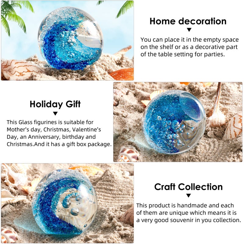 EUSTUMA Hand Blown Glass Figurines Ball Ocean Waves,Paperweight Glass Ball,Home Decor Collectible,Aquarium Decor,Office Decor Ocean Lovers (Ocean Waves) - Image 3