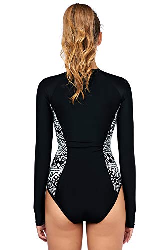 AXESEA Womens Long Sleeve Rash Guard UV UPF 50+ Sun Protection Printed Zipper Surfing One Piece Swimsuit Bathing Suit - Image 2