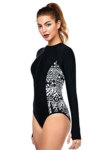 AXESEA Womens Long Sleeve Rash Guard UV UPF 50+ Sun Protection Printed Zipper Surfing One Piece Swimsuit Bathing Suit - Image 4