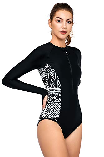 AXESEA Womens Long Sleeve Rash Guard UV UPF 50+ Sun Protection Printed Zipper Surfing One Piece Swimsuit Bathing Suit - Image 5