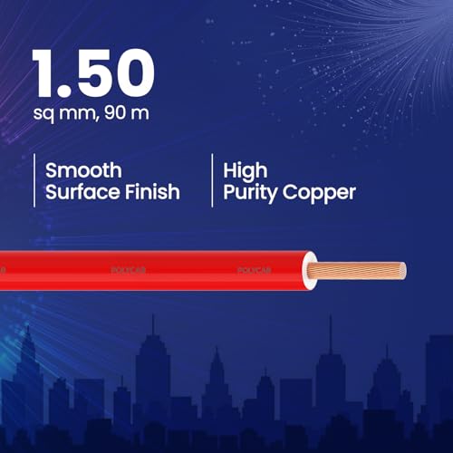 Polycab Suprema 1.5 sqmm Electron beam technology housewire|1.505C heat withstand capacity| No melt-No drip PVC insulation| 60 years product life|85% higher current carrying capacity|90M coil【Red】 - Image 2
