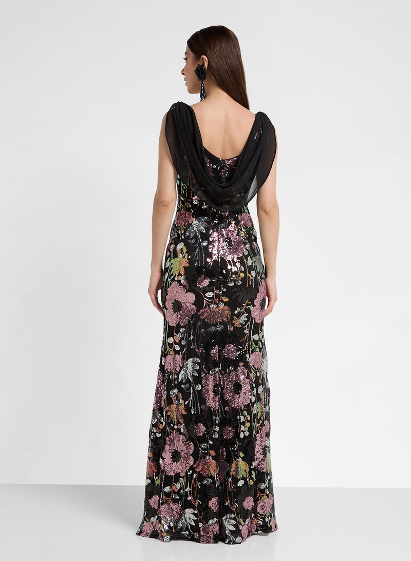 ايلا ليمتد اديشن فستان سهرة مزين بالترتر والزهور - Image 2