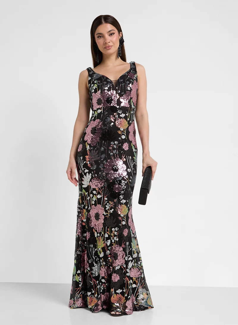 ايلا ليمتد اديشن Floral Sequin Gown Dress