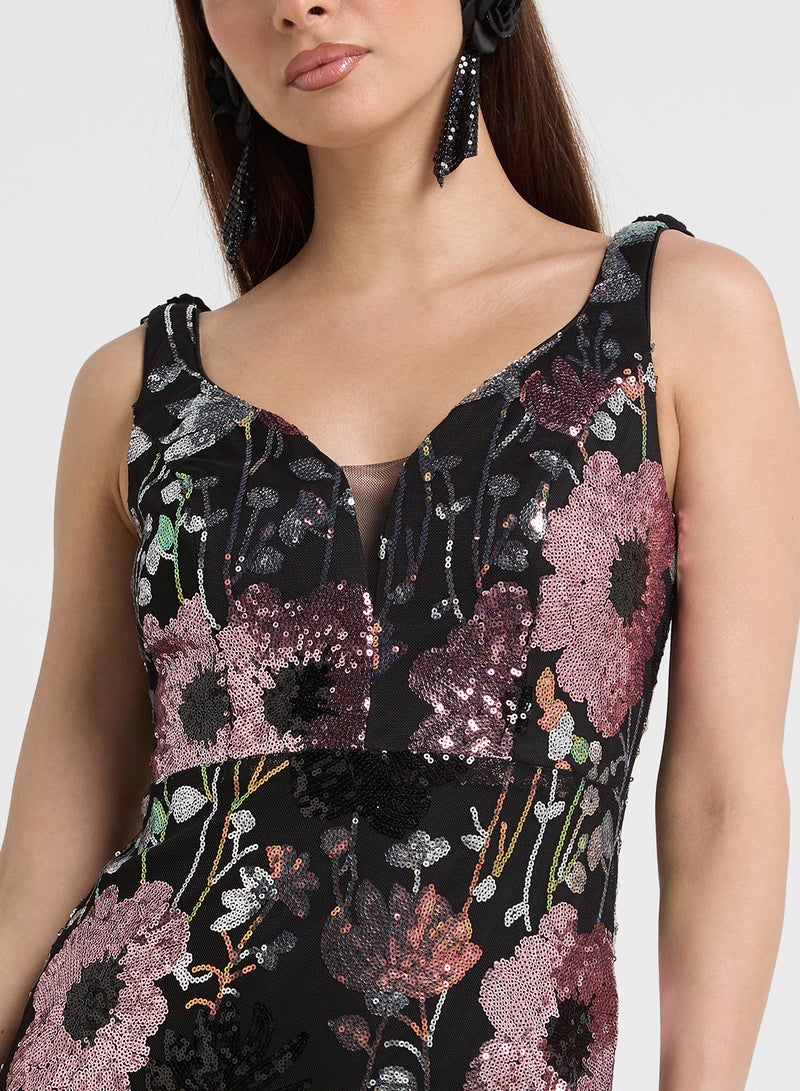 ايلا ليمتد اديشن فستان سهرة مزين بالترتر والزهور - Image 3