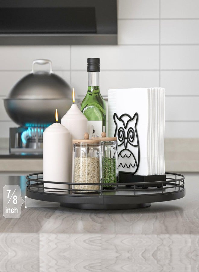 Oroyutor 13" Oak Wood Lazy Susan Organizer, Lazy Susan for Cabinet Dining Table Pantry Wood Turntable Organizer Tray for Coffee Table Kitchen Countertop Salt Pepper Spice Organization and Storage Round Black - Image 2