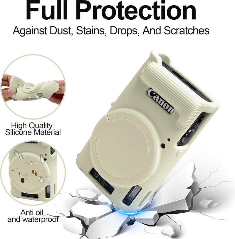 إيزي هود حافظة لكاميرا Canon IXUS 285 HS/IXY 650/ELPH 360، غطاء كاميرا سيليكون ناعم مع غطاء عدسة قابل للإزالة، حافظة واقية رفيعة مضادة للخدش لحمل الكاميرا، غطاء جلدي لجسم الكاميرا (بيج) - Image 3