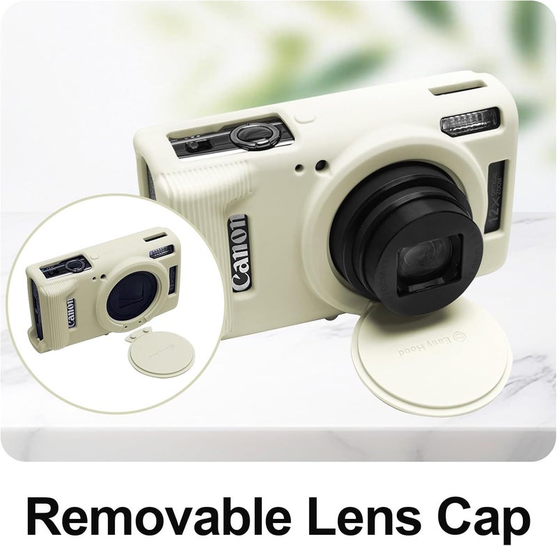 إيزي هود حافظة لكاميرا Canon IXUS 285 HS/IXY 650/ELPH 360، غطاء كاميرا سيليكون ناعم مع غطاء عدسة قابل للإزالة، حافظة واقية رفيعة مضادة للخدش لحمل الكاميرا، غطاء جلدي لجسم الكاميرا (بيج) - Image 2