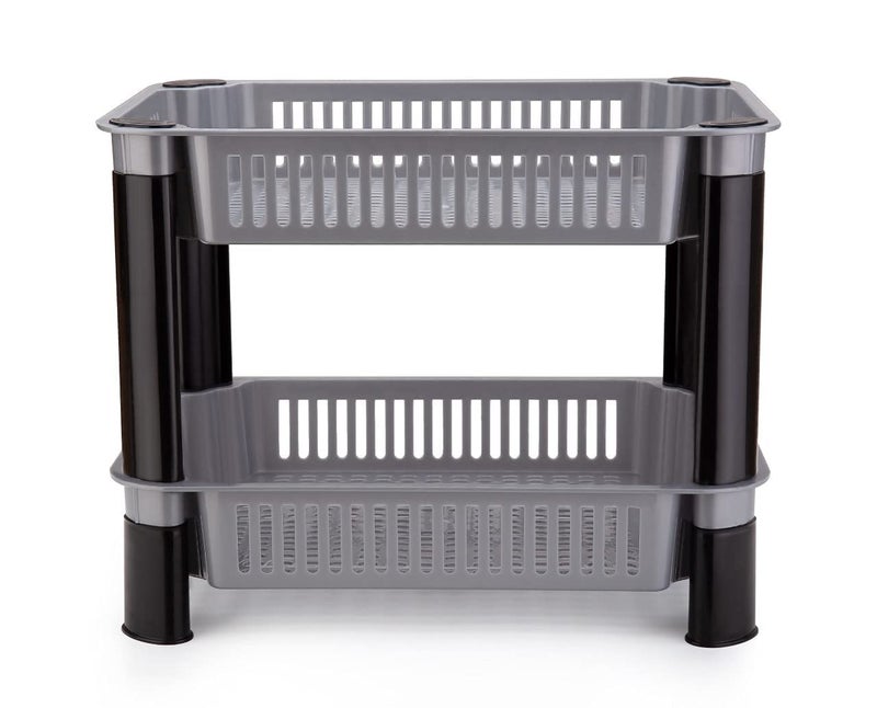PULSBERY MultiPurpose Plastic Vegetable Storage Trolley Basket Shelves Movable Stand Vegetable Organizer Rack SpaceSaving Solution for Home Office and Kitchen Corner Rack 2 Layer Grey - Image 1