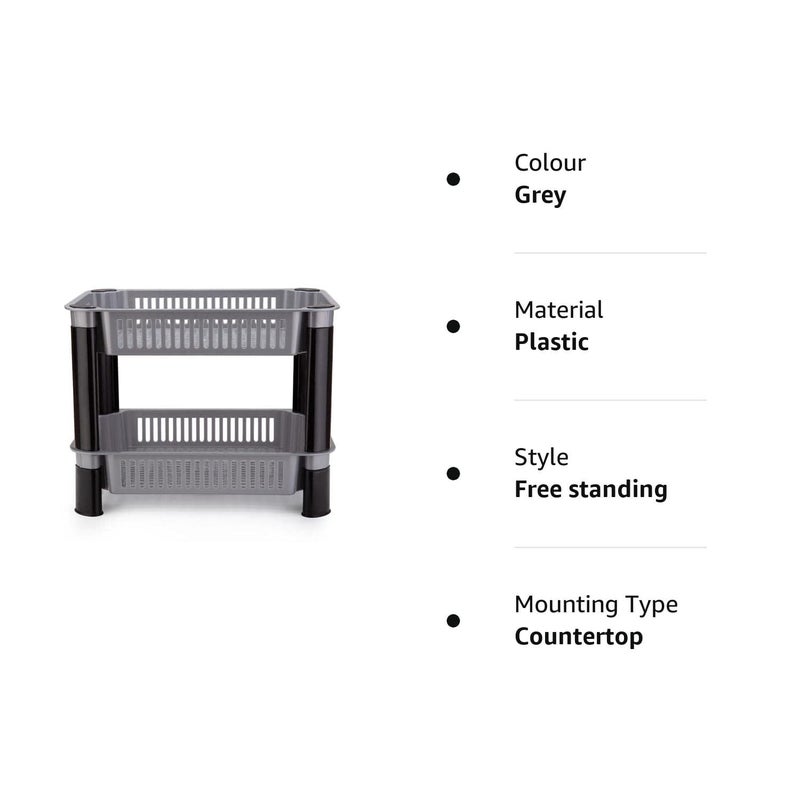 PULSBERY MultiPurpose Plastic Vegetable Storage Trolley Basket Shelves Movable Stand Vegetable Organizer Rack SpaceSaving Solution for Home Office and Kitchen Corner Rack 2 Layer Grey - Image 4