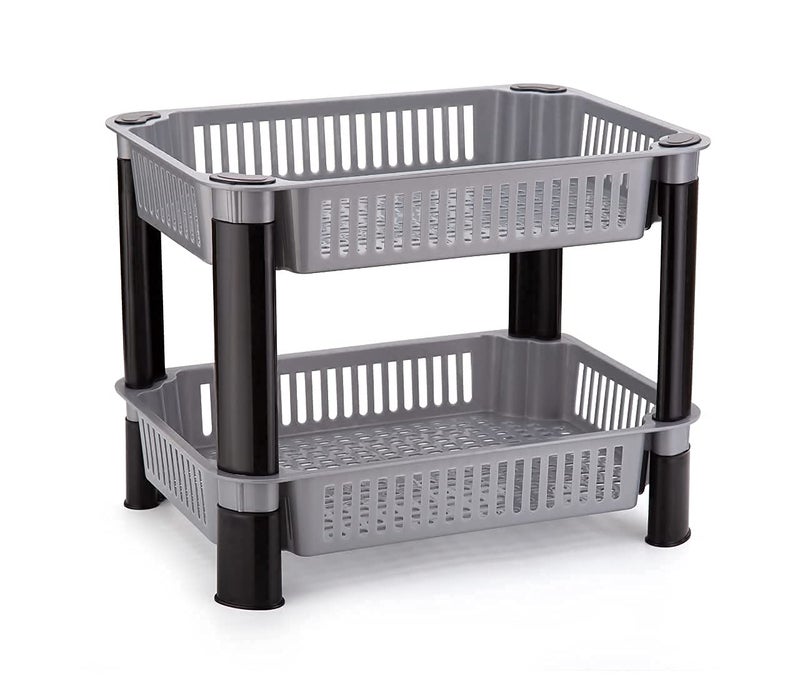 PULSBERY MultiPurpose Plastic Vegetable Storage Trolley Basket Shelves Movable Stand Vegetable Organizer Rack SpaceSaving Solution for Home Office and Kitchen Corner Rack 2 Layer Grey - Image 2