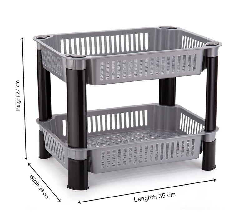 PULSBERY MultiPurpose Plastic Vegetable Storage Trolley Basket Shelves Movable Stand Vegetable Organizer Rack SpaceSaving Solution for Home Office and Kitchen Corner Rack 2 Layer Grey - Image 3