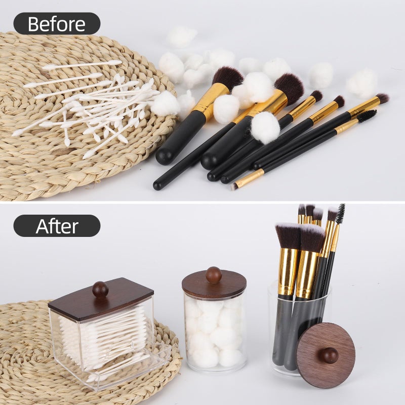 Tbestmax Qtips Holder Dispenser, 10 Cotton Ball/Swabs Storage Containers, Apothecary Jars for Bathroom Organizer Bambooo Lids - Image 4