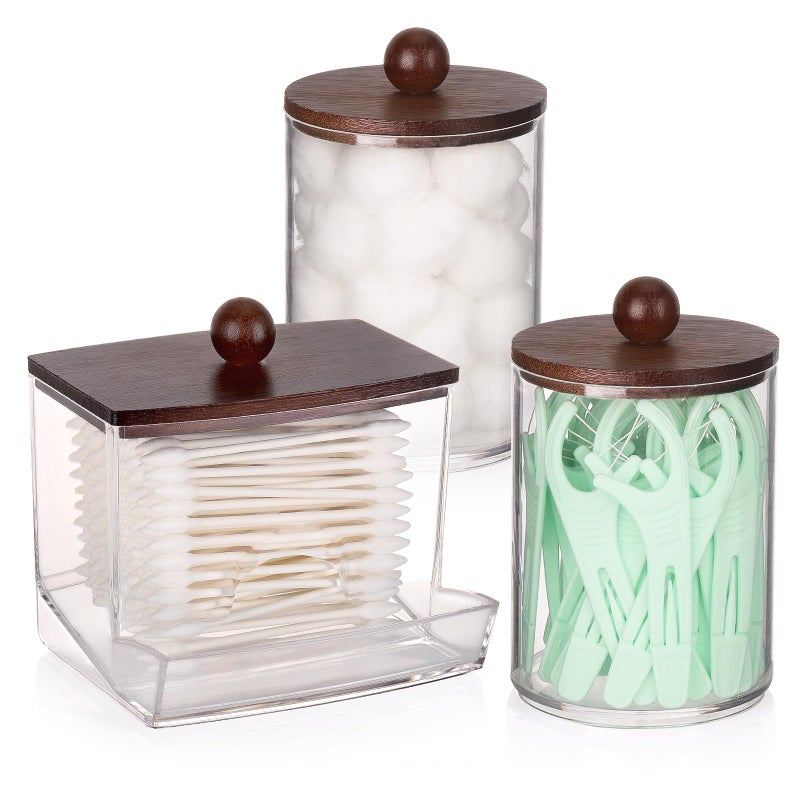 Tbestmax Qtips Holder Dispenser, 10 Cotton Ball/Swabs Storage Containers, Apothecary Jars for Bathroom Organizer Bambooo Lids - Image 1