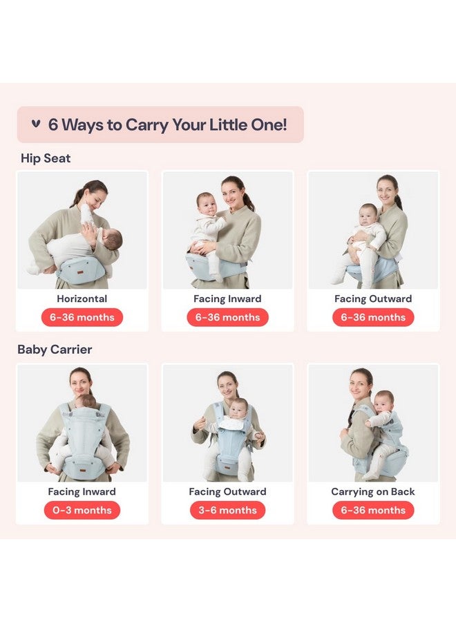 BabbleRoo 6-in-1 Baby Carrier with Hip Seat, Ergonomic, Cozy & Adjustable Toddler Carrier 7-50 lbs with Hip & Lumbar Support, Hood for Sun Protection, Baby Carrier Newborn to Toddler, Seafoam - Image 4
