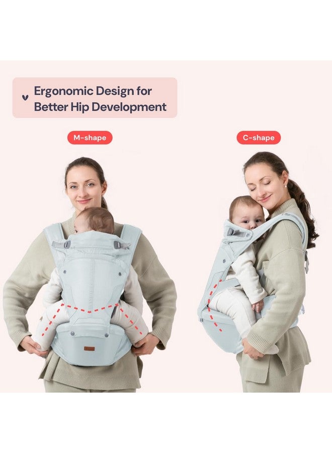 BabbleRoo 6-in-1 Baby Carrier with Hip Seat, Ergonomic, Cozy & Adjustable Toddler Carrier 7-50 lbs with Hip & Lumbar Support, Hood for Sun Protection, Baby Carrier Newborn to Toddler, Seafoam - Image 1