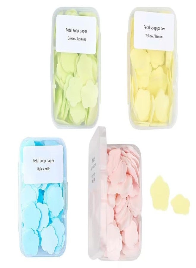 Dwuww 4 Boxes Paper Soap, 4 Random Different Scented Mini Portable Disposable Petal Hand Wash Scented Mini Soap Sheets, Dissolvable Hand Bath,Suitable for Outdoor Travel, Camping - Image 1