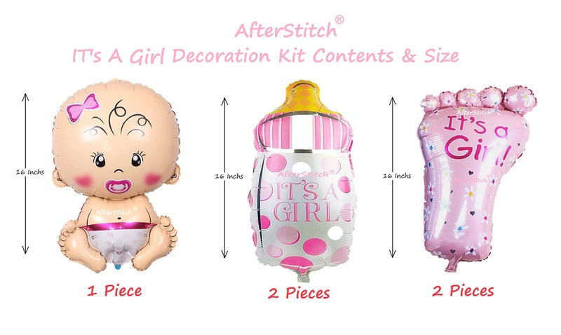 AFTERSTITCH Set of 5 Baby Shower Girl Welcome Home Decoration Combo Items Kit Its A Girl Decoration Items Set Of Reusable Foil Balloons Props Party Celebration (Pack of 5 it's a Girl (Combo Design 1)) - Image 3