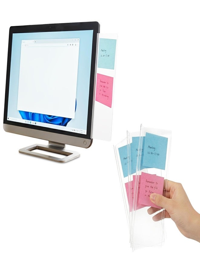 Clip Strip Computer Monitor Memo Board, 4 Pack, Sticky Note Holder, Semi-Transparent Flexible PVC, Monitor Adhesive Message Boards, Desk Accessories & Workspace Organizers, 12" L x 3" W, Non-Acrylic - Image 1