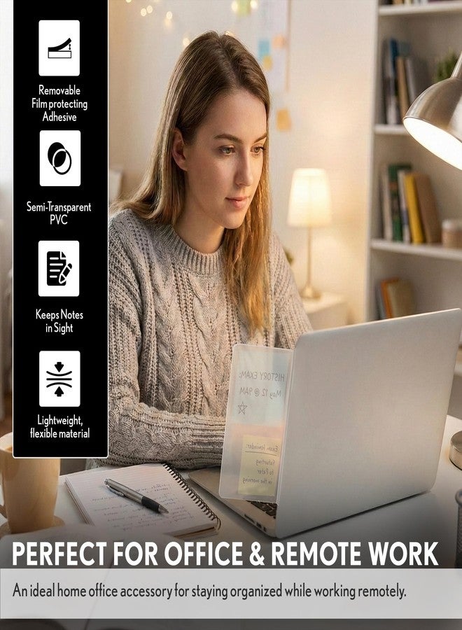 Clip Strip Computer Monitor Memo Board, 4 Pack, Sticky Note Holder, Semi-Transparent Flexible PVC, Monitor Adhesive Message Boards, Desk Accessories & Workspace Organizers, 12" L x 3" W, Non-Acrylic - Image 3