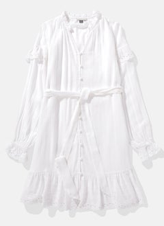 American Eagle AE Long-Sleeve Button-Up Ruffle Mini Dress  - Image 3