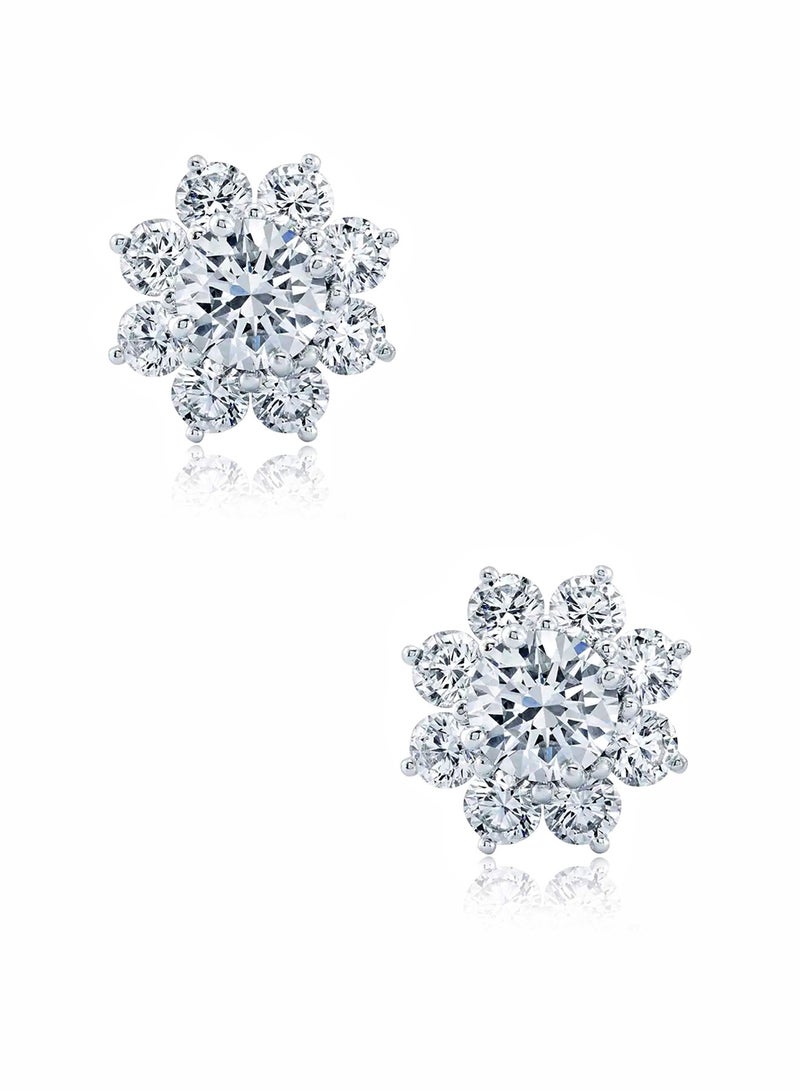 غَيْرُ مَألُوف أقراط زهرة عباد الشمس من الفضة الإسترلينية S925 بحجر زركون 1+1 قيراط - Image 1