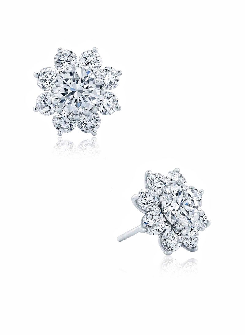 غَيْرُ مَألُوف أقراط زهرة عباد الشمس من الفضة الإسترلينية S925 بحجر زركون 1+1 قيراط - Image 2