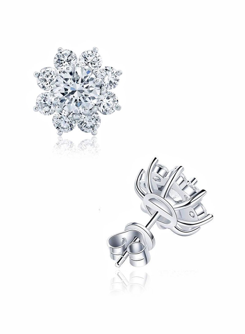 غَيْرُ مَألُوف أقراط زهرة عباد الشمس من الفضة الإسترلينية S925 بحجر زركون 1+1 قيراط - Image 3