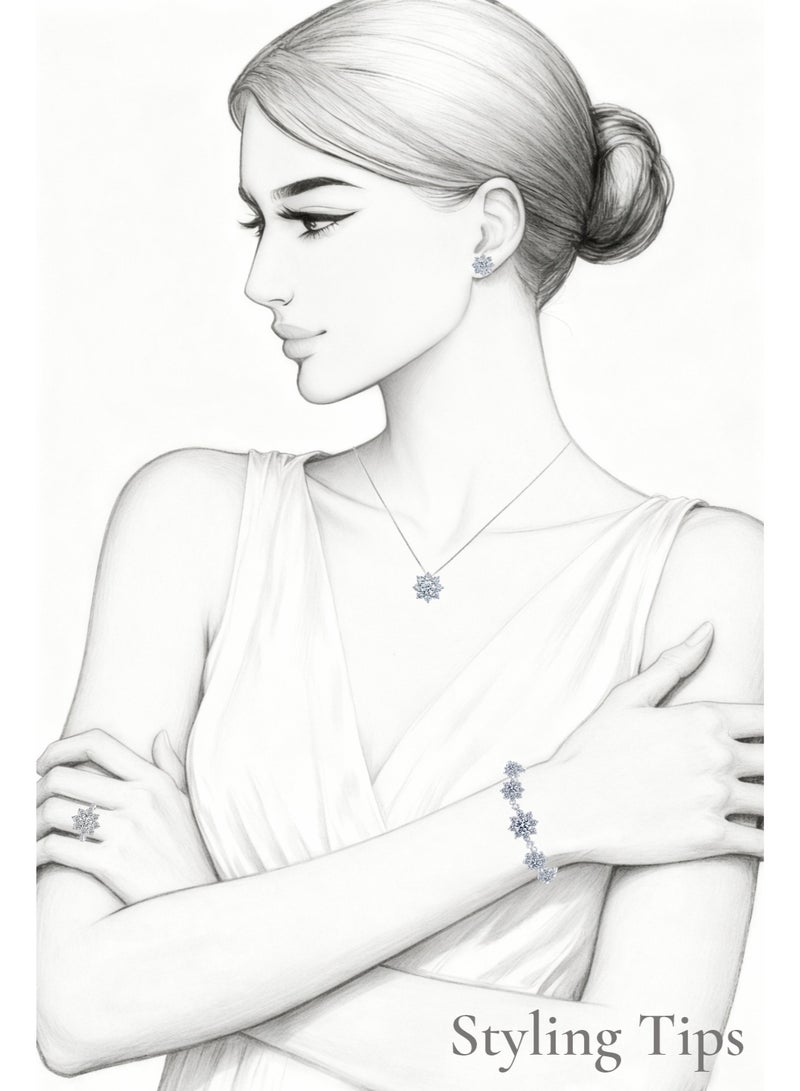 غَيْرُ مَألُوف أقراط زهرة عباد الشمس من الفضة الإسترلينية S925 بحجر زركون 1+1 قيراط - Image 5