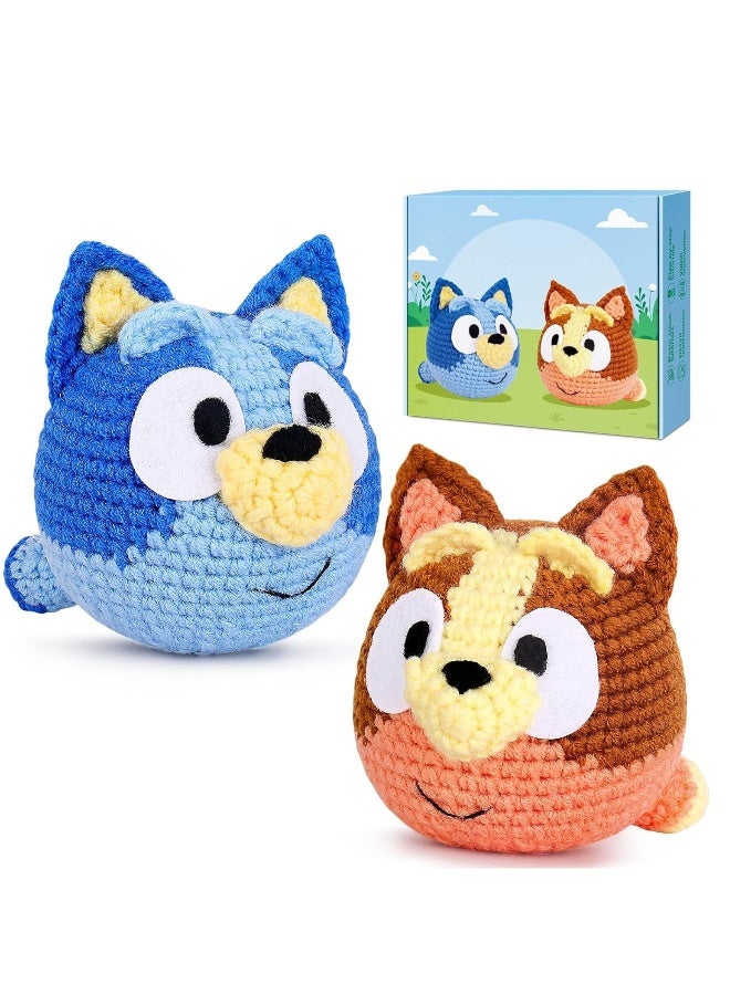 مجموعة كروشيه للمبتدئين، للمبتدئين البالغين مع دروس فيديو خطوة بخطوة، مجموعات حيوانات اصنعها بنفسك لوازم الحياكة للأطفال، عبوتان من كلب الماشية (40%+ خيوط) - Image 1