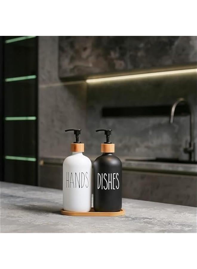 HOOKOR Soap Dispenser Bathroom Set- Hand Soap and Dish Soap Dispenser Set with Tray - Glass Bathroom Soap Dispenser Set Pump -Farmhouse Bathroom Decor,Bathroom Accessories  - Image 3