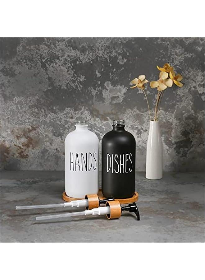 HOOKOR Soap Dispenser Bathroom Set- Hand Soap and Dish Soap Dispenser Set with Tray - Glass Bathroom Soap Dispenser Set Pump -Farmhouse Bathroom Decor,Bathroom Accessories  - Image 4