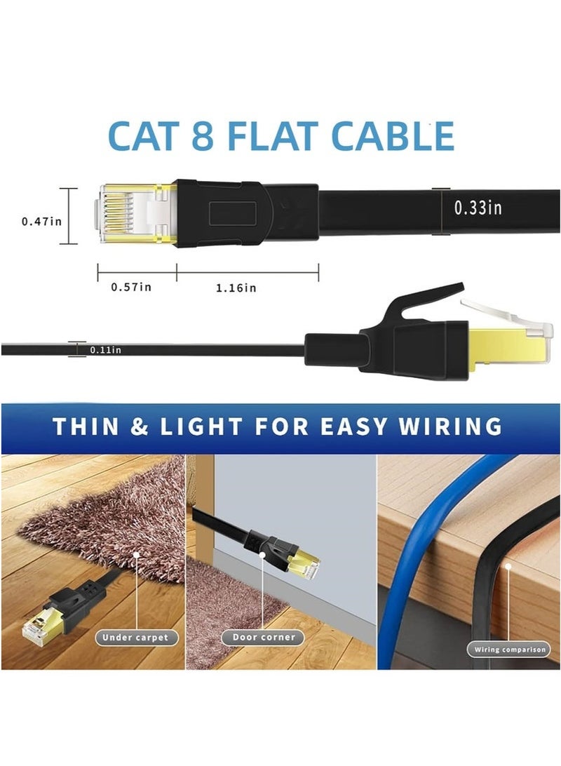 KENSUO Cat8 Ethernet Cable, 30 Meters 40GBPS 2000Mhz Flat LAN Network Cable, High Speed Shielded Internet Network Patch Cord with Gold Plated RJ45 Connector for Modem, Router, Switch, PS5/PS4/PS3, Xbox - Image 3