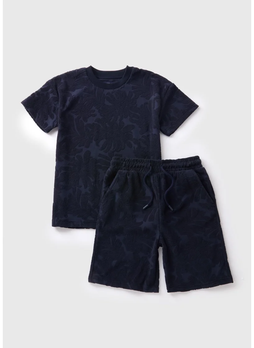 Matalan Boys Navy Towel T-Shirt & Shorts Set