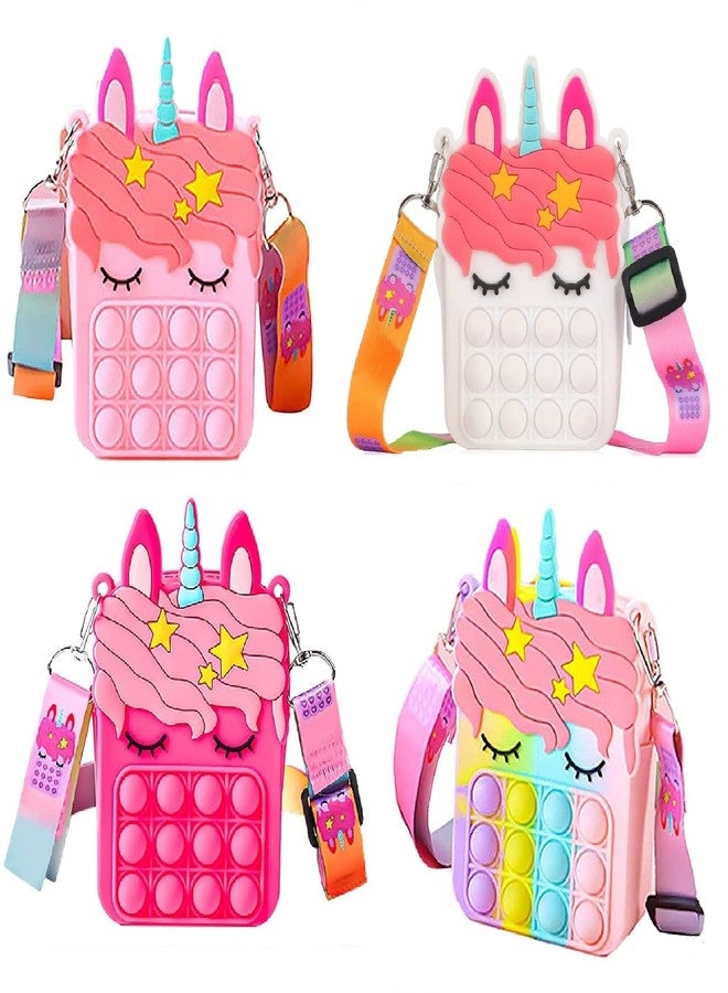 Tirdkid Gifts for Kids 4 Packs Unicorn Purses Fashion Fidgets Fashion Pop Purse Push Bubbles Fidget Toy Rainbow Unicorn Purse Wallet Ladies Bag Silica Dimple Crossbody Bags - Image 1