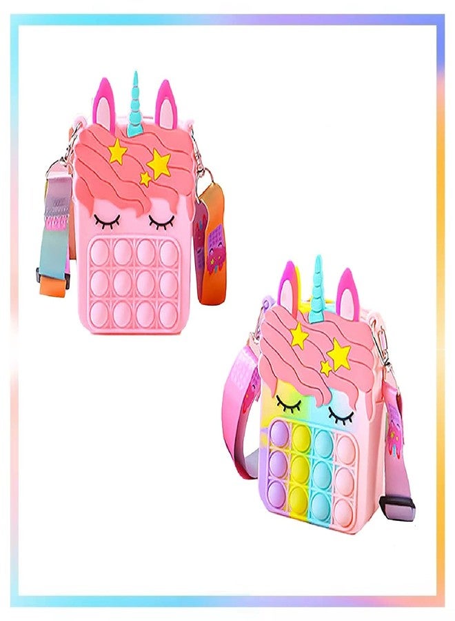 Tirdkid Gifts for Kids 4 Packs Unicorn Purses Fashion Fidgets Fashion Pop Purse Push Bubbles Fidget Toy Rainbow Unicorn Purse Wallet Ladies Bag Silica Dimple Crossbody Bags - Image 4